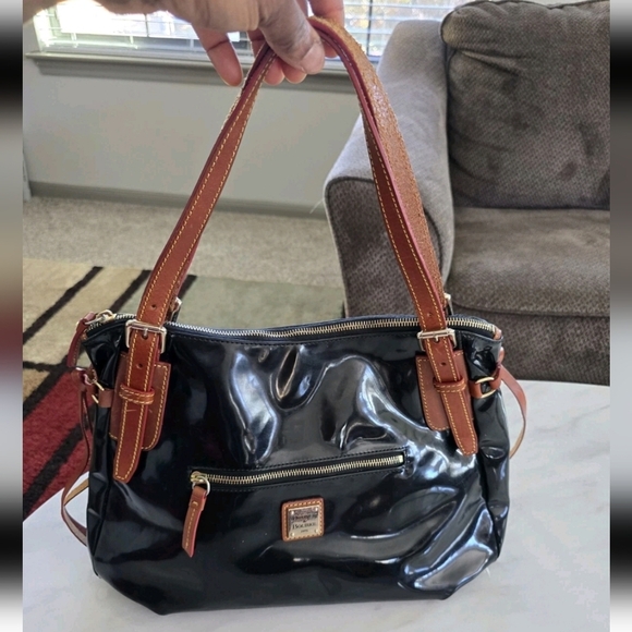 VTG Dooney & Bourke Satchel Handbag Patent Leather Black Nina Large Y2k - Picture 4 of 14